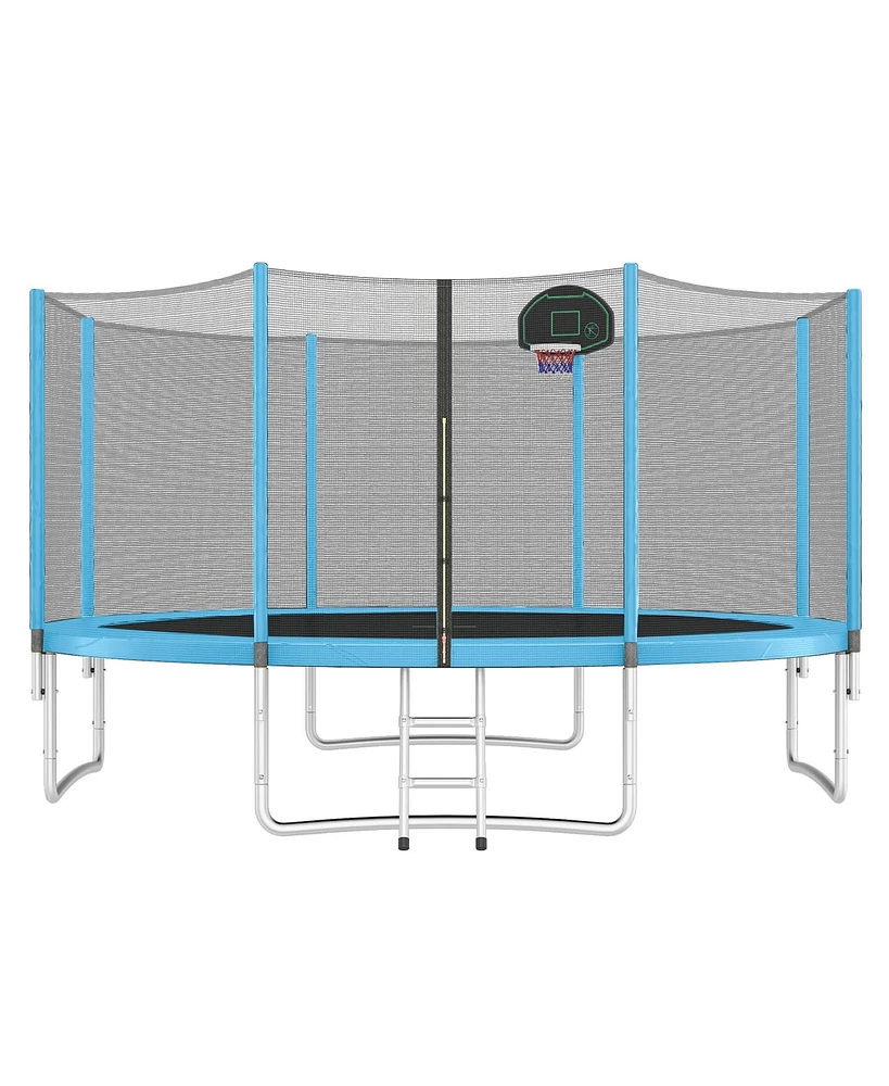 Streamdale Furniture 14FT Trampoline for Kids with Safety Enclosure Net, Basketball Hoop and Ladder