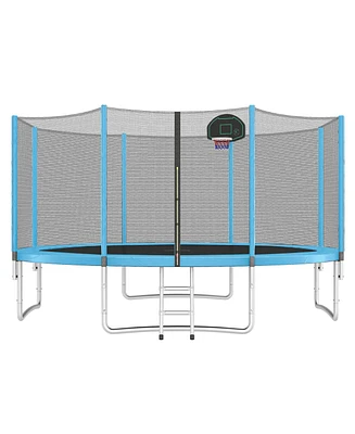 Streamdale Furniture 14FT Trampoline for Kids with Safety Enclosure Net, Basketball Hoop and Ladder