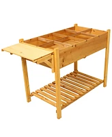 8 Pockets Horticulture Raised Garden Bed Elevated Wood Planter Box Stand with Foldable Side Table and Storage Shelf for Herb/Vegetables/Flowers