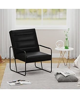 Streamdale Furniture Modern Metal Framed Armchair with Black Technical Leather, Stylish & Comfortable Indoor Lounge Accent Chair for Living Room, Offi