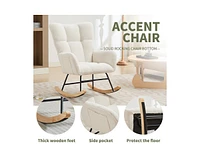 Modern Nursery Rocking Chair Upholstered Glider Chair with High Backrest Rocker Accent Armchair with Solid Wood Legs for Nursery Bedroom Living Room T