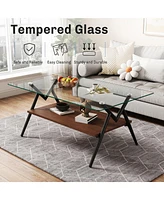Coffee Table and End tables Set of 3, Tempered Glass Table with Mdf layer, Modern Tables for Living Room, Transparent Glass