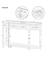 52''Modern and Contemporary Curved Console Table Sofa Table Entryway Table for Hallway Living Room with 4 Drawers and 1 Shelf