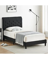 gaomon Twin Size Bed Frame with Curved Upholstered Headboard, Platform Bed Frame with Adjustable Button Tufted Headboard