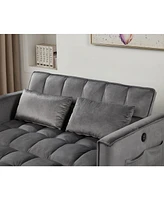 Streamdale Furniture Sleeper Sofa Bed w/Usb Port, 3-in-1 adjustable sleeper with pull-out bed, 2 lumbar pillows and side pocket, soft velvet convertib