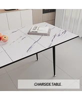 Scalable Mdf modern dining table and chair set, suitable for 2-6 people, white dining table and modern beige round dining chair 4-piece set, medieval