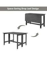 Farmhouse Wood Extendable Dining Table with Drop Leaf for Small Places, Gray