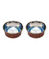Country Living Set of 2 Stainless Steel Dog Bowls - Farmhouse Style, Durable & Non-Slip, Easy Clean Pet Feeder