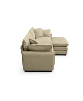 Streamdale Furniture Two-Seater Sofa with One Footrest, L-Shaped 2-Seater Sofa with Ottoman for Small Living Spaces,Tan Corduroy