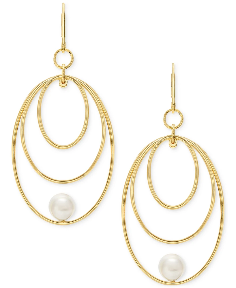 Cultured Freshwater Pearl (7.5-8mm) Oval Drop Earrings in 14k Gold over Sterling Silver Made in Italy