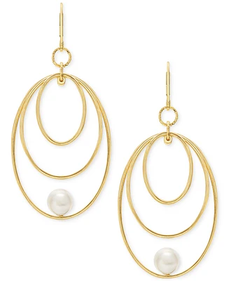 Cultured Freshwater Pearl (7.5-8mm) Oval Drop Earrings in 14k Gold over Sterling Silver Made in Italy