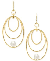 Cultured Freshwater Pearl (7.5-8mm) Oval Drop Earrings in 14k Gold over Sterling Silver Made in Italy