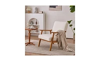 Slickblue Creamy-White Solid Wood Armrest Lounge Chair - Simple Teddy Velvet Design for Indoor Comfort and Style
