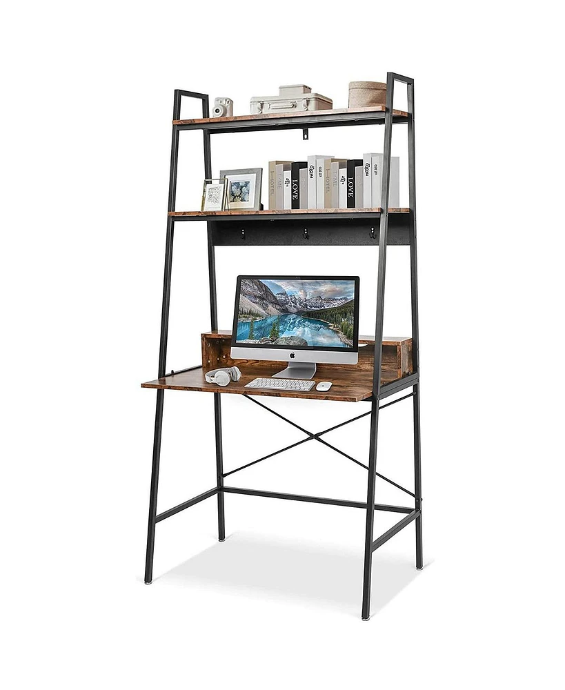 Slickblue Study Writing Gaming Table with Storage Shelf and 3 Hooks