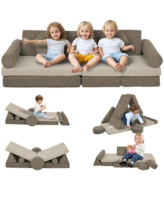 Qaba Modular Kids Play Couch, 12 pc Kids Couch for Playroom Bedroom,