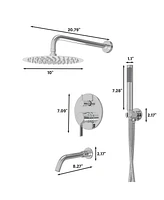 Mondawe Three function Pressure Balance Shower Set with 10 in Round Shower Head(Valve Included)