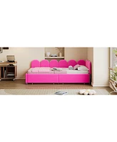 Streamdale Furniture Twin size Upholstered Daybed with 2 Drawers, Velvet Sofabed with Soft Fabric Headboard, No Box-spring Needed, Rose Red