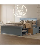 Streamdale Furniture Full Size Platform Bed With Drawer And Two Shelves, Gray