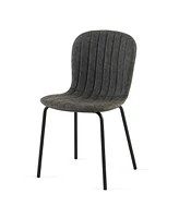 Dark Grey Faux Leather Dining Chairs Set of 4,Mid-Century Modern Upholstered Pu Leather Chairs,for Kitchen Dining Room