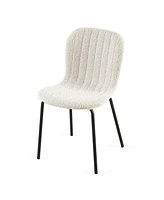 Off White Boucle Dining Chairs Set of 4,Mid-Century Modern Upholstered Pu Leather Chairs,for Kitchen Dining Room