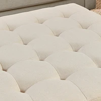 Upholstered Coffee Table Tufted Linen Large Square Ottoman with Beech Wood Shelf and Frame, Oversized Footrest Ottoman for Living Room,Office,Bedroom,