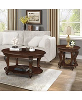 Living Room Coffee Table Set, Coffee Table & Two End Side Table 3-Piece Set for Office, Living Room, Apartment, Small Space, Easy Assembly, Cherry