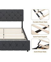 gaomon Queen Bed Frame with Charging Station,Tufted Upholstered Headboard