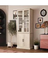 Famapy Bookcase with 2 Glass Doors and 2 Wood Doors