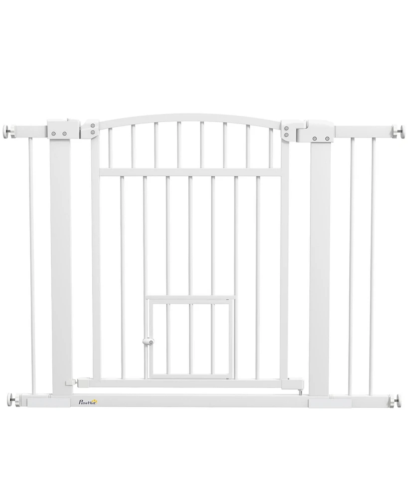 PawHut 30"-41" Dog Gate w/ Cat Door, 3-Inch & 5.5-Inch Extension Kit