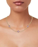 Amethyst Three Stone Bezel 18" Collar Necklace (3 ct. t.w.) 14k Gold-Plated Sterling Silver (Also available Onyx)