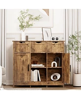 Streamdale Furniture Storage Cabinets,Wooden Floor Cabinet,with Drawers and Shelves Storage Cabinets,Accent Cabinet for Living Room,Bedroom,Bathroom F