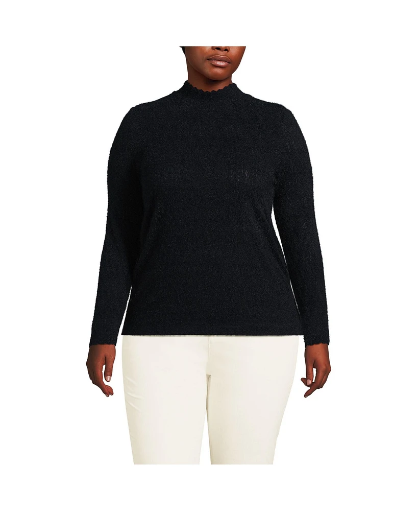 Lands' End Plus Long Sleeve Brushed Lace Mock Neck Top