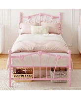 gaomon Twin Bed Frame, Twin Bed Frame with Heart Shaped Headboard and Tailboard