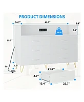 gaomon Dresser For Bedroom With Led Light & Charging Station, 6 Wooden Drawers Dressers 2-Tier Open Shelves, Modern Chest Of Double Wide