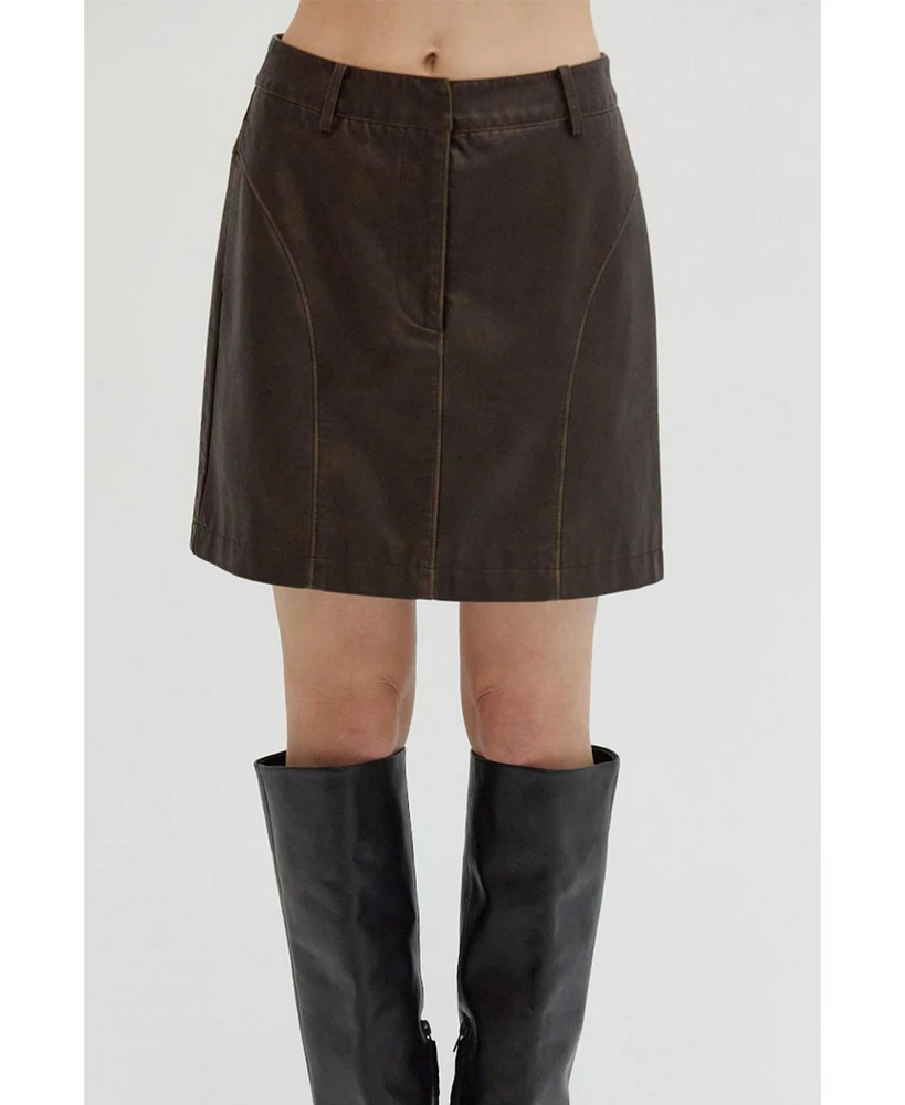 Crescent Women's Cleo Distressed Faux Leather Mini Skirt