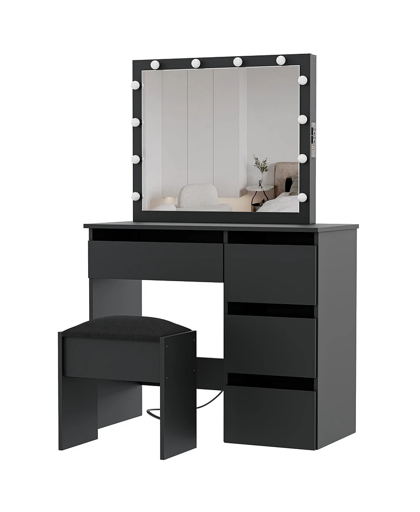 gaomon Vanity Desk, Makeup Vanity Desk, Light Mirror and Power Outlet