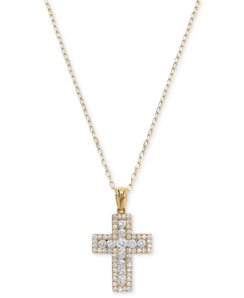 Diamond Cross Pendant Necklace (1/2 ct. t.w.) in 14k Gold, 16" + 2" extender