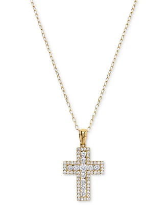 Diamond Cross Pendant Necklace (1/2 ct. t.w.) in 14k Gold, 16" + 2" extender