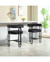 Bar Stools Set of 1, Modern Bar Stool with Back, Black Metal Frames, Upholstered Bar Stools for Kitchen Island, Pub