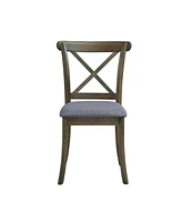 Wooden X Back Dining Chairs Set of 2, Modern Fabric Upholstered Kitchen Side 2PC Chairs, Cross Back Rubber Wood Farmhouse Dining Room Chair,Oak