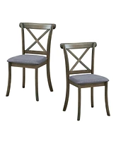 Streamdale Furniture Wooden X Back Dining Chairs Set of 2, Modern Fabric Upholstered Kitchen Side 2PC Chairs, Cross Back Rubber Wood Farmhouse Dining