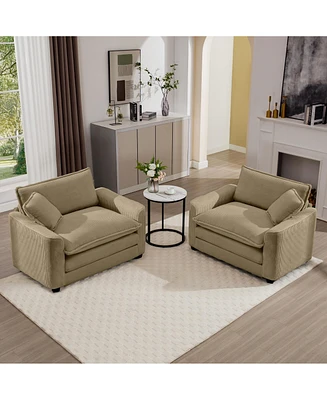 Streamdale Furniture Luxurious and Sophisticated Deep Seated Sofa Set with Two Single Chairs in Tan Corduroy Fabric, Suitable for Bedroom and Office