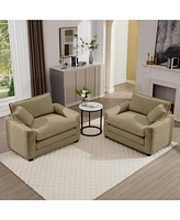 Streamdale Furniture Luxurious and Sophisticated Deep Seated Sofa Set with Two Single Chairs in Tan Corduroy Fabric, Suitable for Bedroom and Office