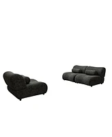 Modern Black Chenille Sofa Set - 3-Seat Modular Sectional Couch with Cylindrical Pillows for Living Room - Stylish & Comfortable Furniture