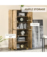 Aosom Business Industrial Kitchen Pantry Cabinet with 4 Doors and Storage Shelves, Freestanding Storage Cabinet, Rustic Wood