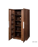 Streamdale Furniture 62.99in Kitchen Pantry Cabinet, Walnut Freestanding Buffet Cupboards Sideboard with Doors & Shelves, Kitchen Pantry Storage Cabin