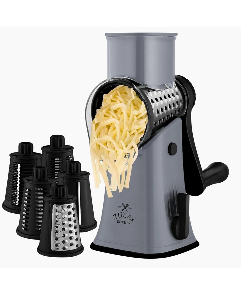 Zulay Kitchen Rotary Cheese Grater with 5 Interchangeable Stainless Steel Blades