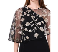 Msk Women's Embroidered Cape-Overlay Shift Dress