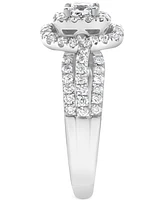 Diamond Princess & Round Cluster Ring (1 ct. t.w.) in 10k White Gold