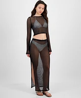 Miken Juniors' Metallic Mesh Skirt Cover-Up, Exclusively at Macy's